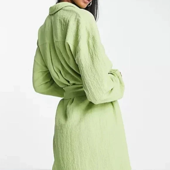 Lola May shirt Dress with Tie Waist in Green - Picture 2 of 7